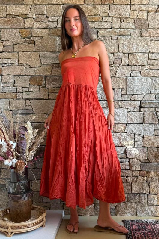 Songbird Bandeau Skirt Dress Rust